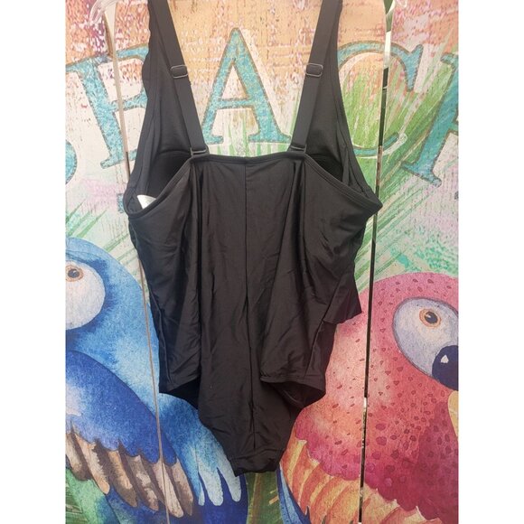 Women's Black Ruffle One-Piece Swimsuit With Adjustable Straps 20W - Picture 5 of 8